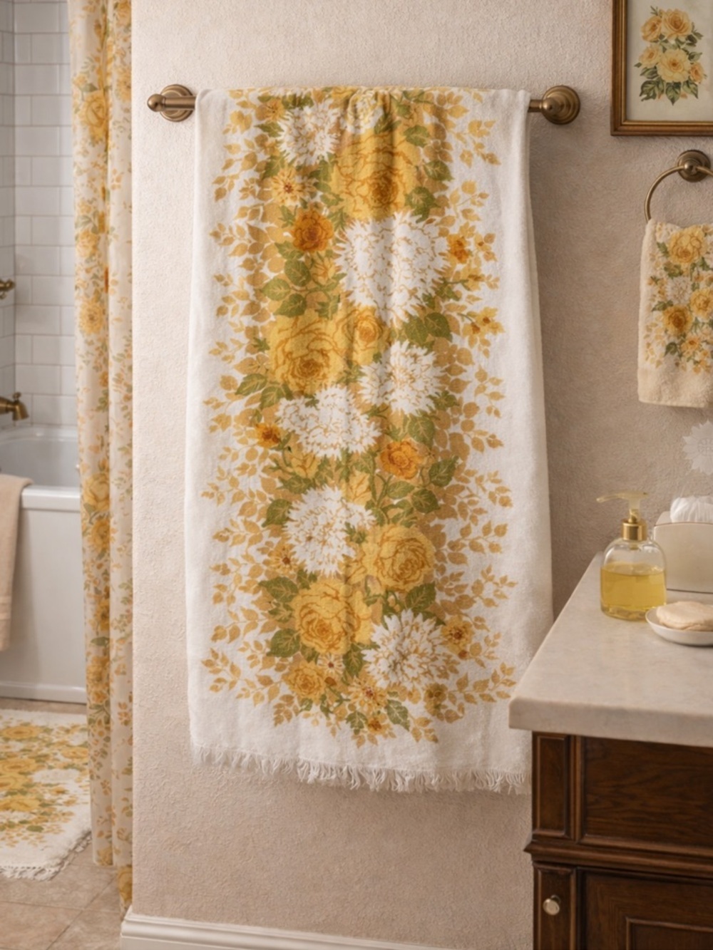 Vintage Floral Print Towel